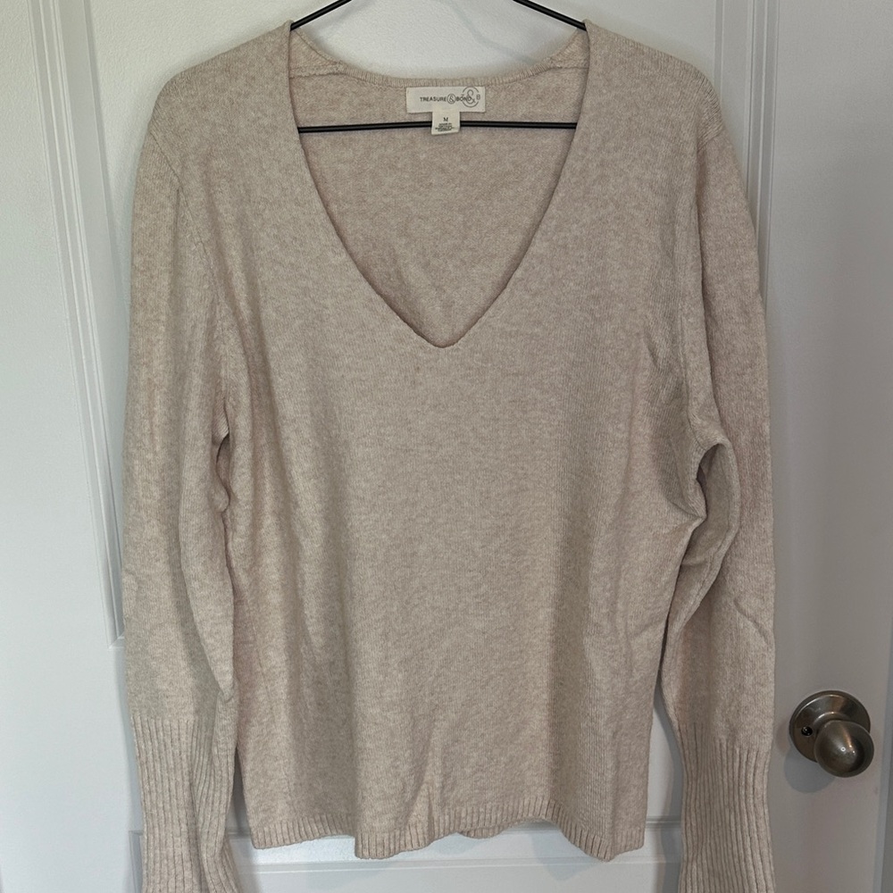 Treasure & Bond Light Tan Knit V-Neck Sweater